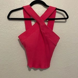 Pink tank top, crisscross strap detail slightly cropped from Zara